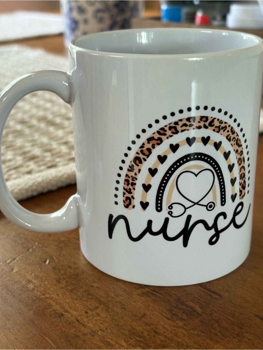 Nurse Leopard Rainbow Ceramic Coffee Mug - White